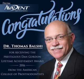 Dr Balshi awarded Dan Gordon Lifetime Achievement Award